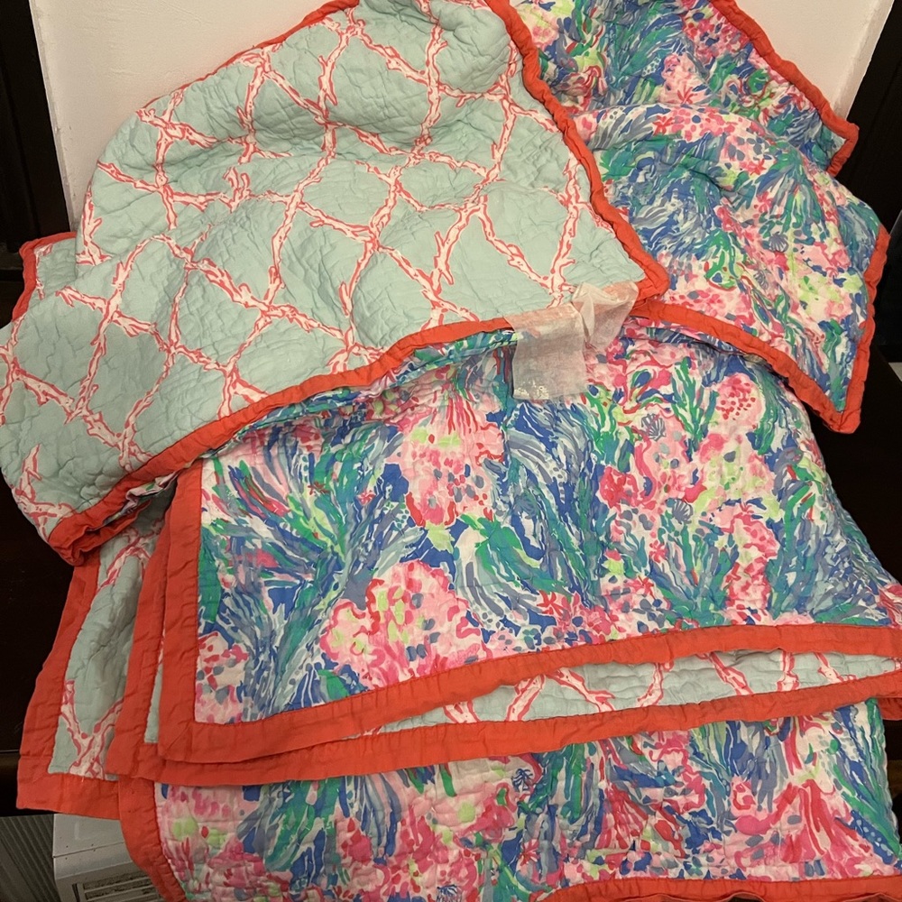 EUC Lilly Pulitzer for Pottery Barn Fan Sea Pants Queen Quilt with shams